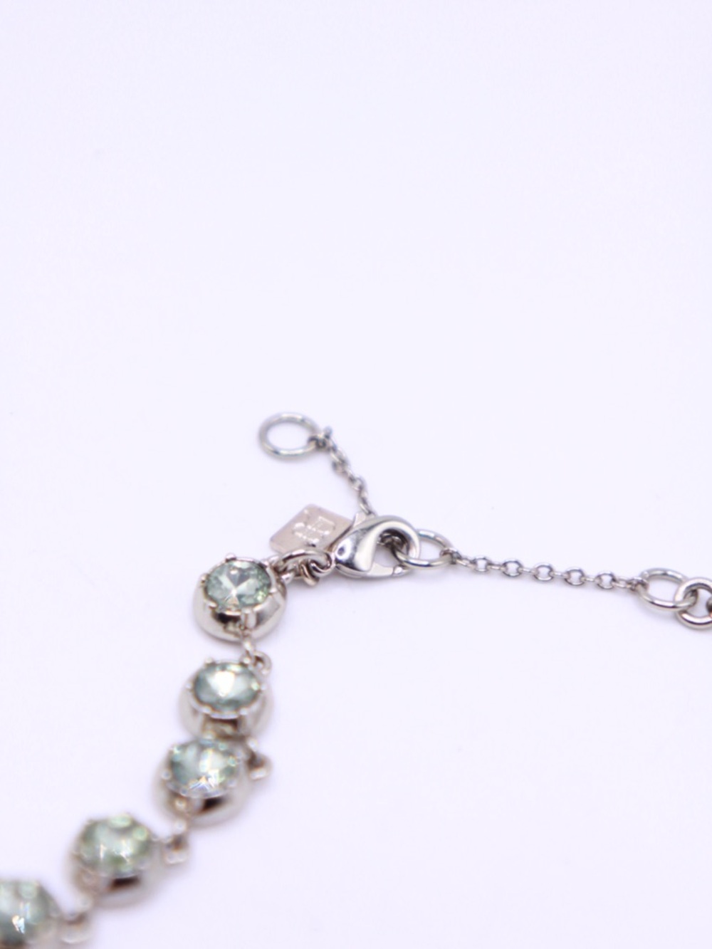 Banana Republic GLOWING Silver tone Necklace with Pale Green Rhinestones - Picture 4 of 6